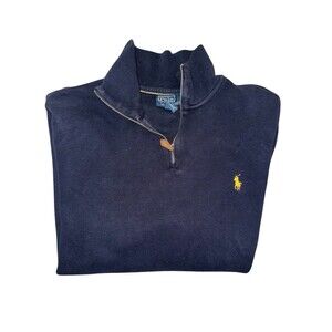 Vintage Polo Ralph Lauren 1/4 Zip Sweater Mens Pullover Pony Sz Large Rugby Navy